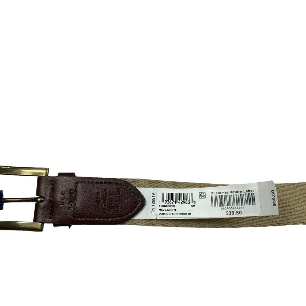 Club Room Mens Faux Leather Holiday Dog Webbed Stretch Belt Blue Tan S 30-32